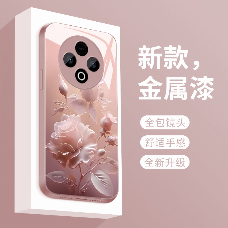 适用于vivoy500手机壳雾色玫瑰VIVOY500新款液态玻璃保护套Y五百镜头全包防摔v1v0y5oo潮牌简约创意女款