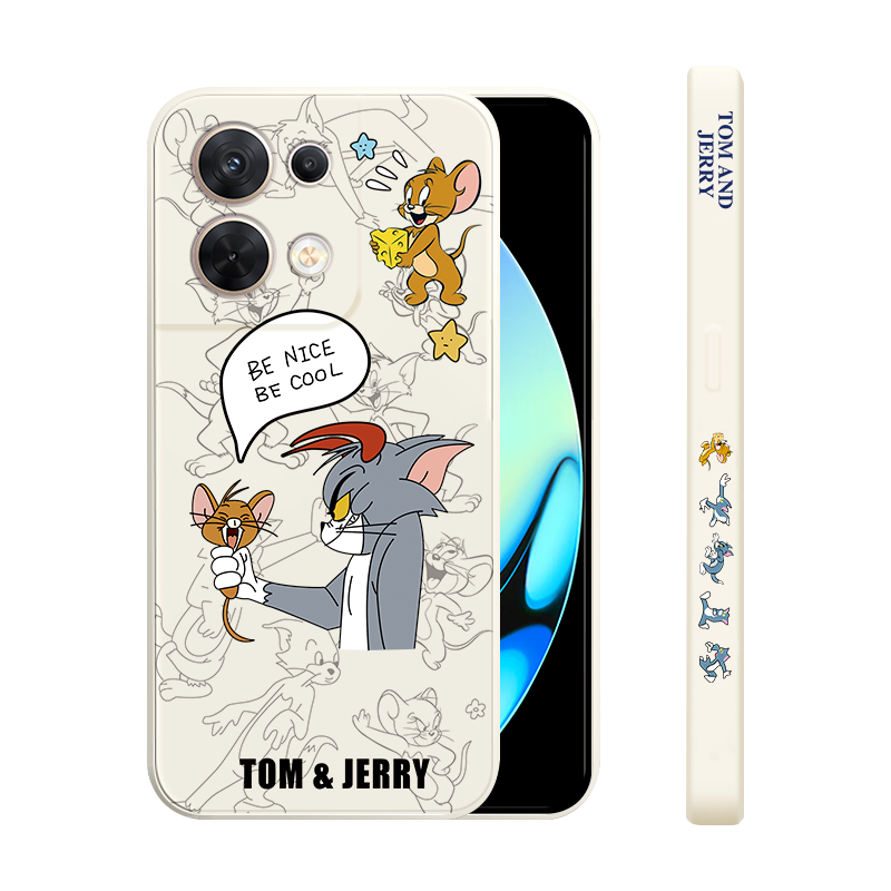 opporeno8手机壳猫和老鼠opporeno8pro十直边液态硅胶新款男液态硅胶RENO8 pro+软套OPPO Reno8全包防摔超薄