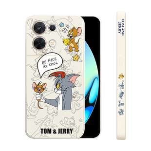 opporeno8手机壳猫和老鼠opporeno8pro十直边液态硅胶新款男液态硅胶RENO8 pro+软套OPPO Reno8全包防摔超薄