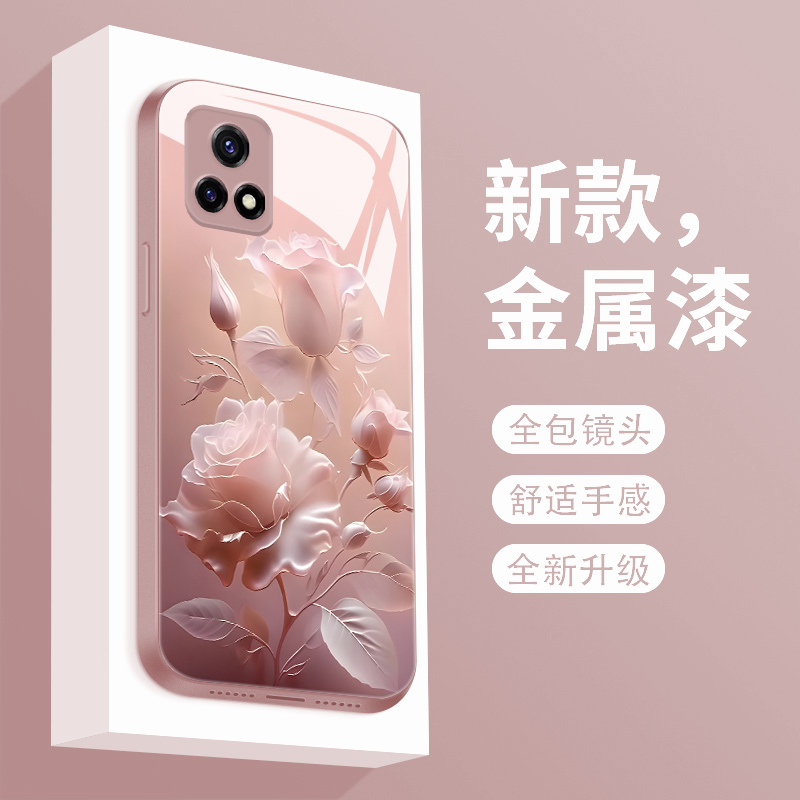 雾色玫瑰vivoy31s手机壳新款vivo y31s玻璃网红高级感y31s全包防摔软硅胶丫31s创意卡通5G简约男女款手机套