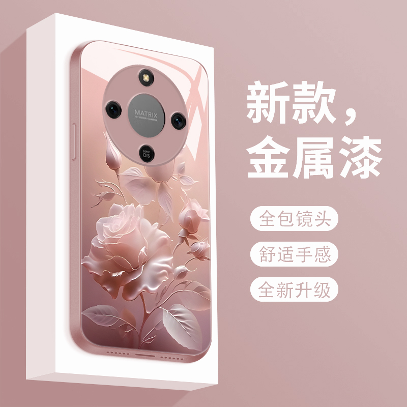 适用于荣耀x70手机壳雾色玫瑰荣耀x70i新款液态玻璃保护套HONORX7O镜头全包防摔ABR-AN00潮牌简约创意女款