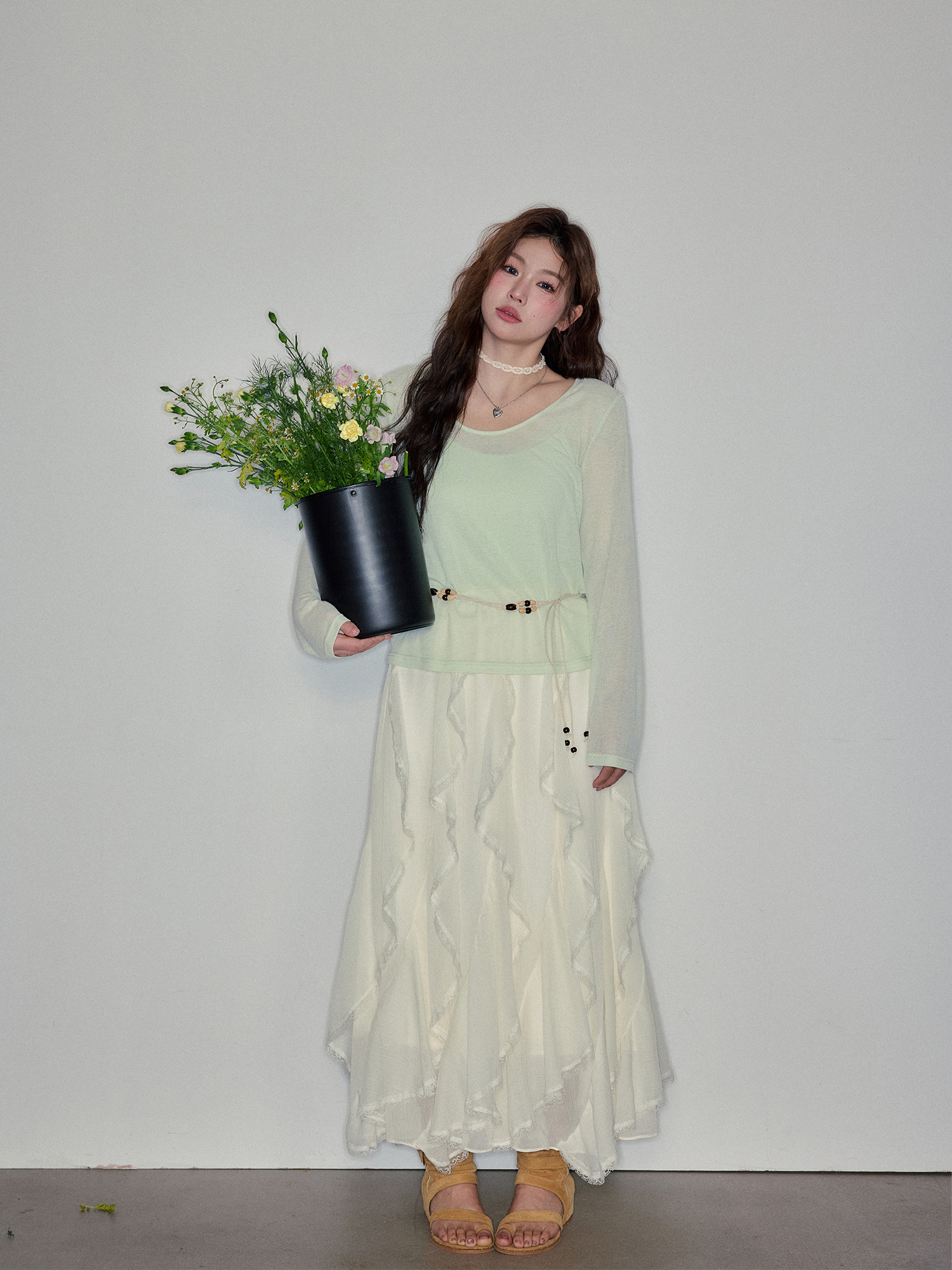 Summer Plus size Women's Clothing Plus Size Ladies Slim Looking Suit Korean Style Elegant Blouse Tops Heavy Industry Skirt