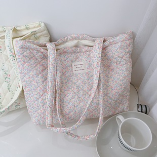 韩国小众帆布包碎花夹棉大布包休闲手提包通勤收纳包大容量托特包