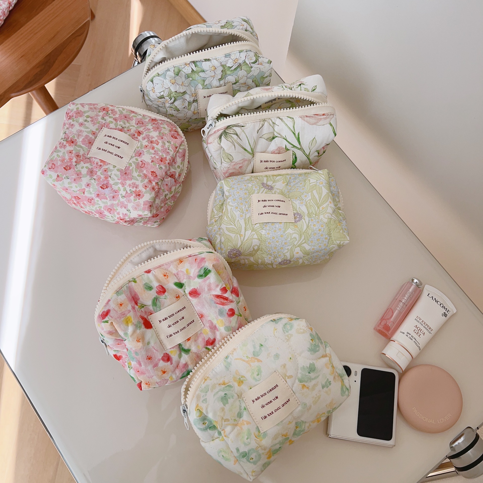 小清新碎花夹棉小方包棉布零钱包口红耳机收纳包杂物袋小号补妆包