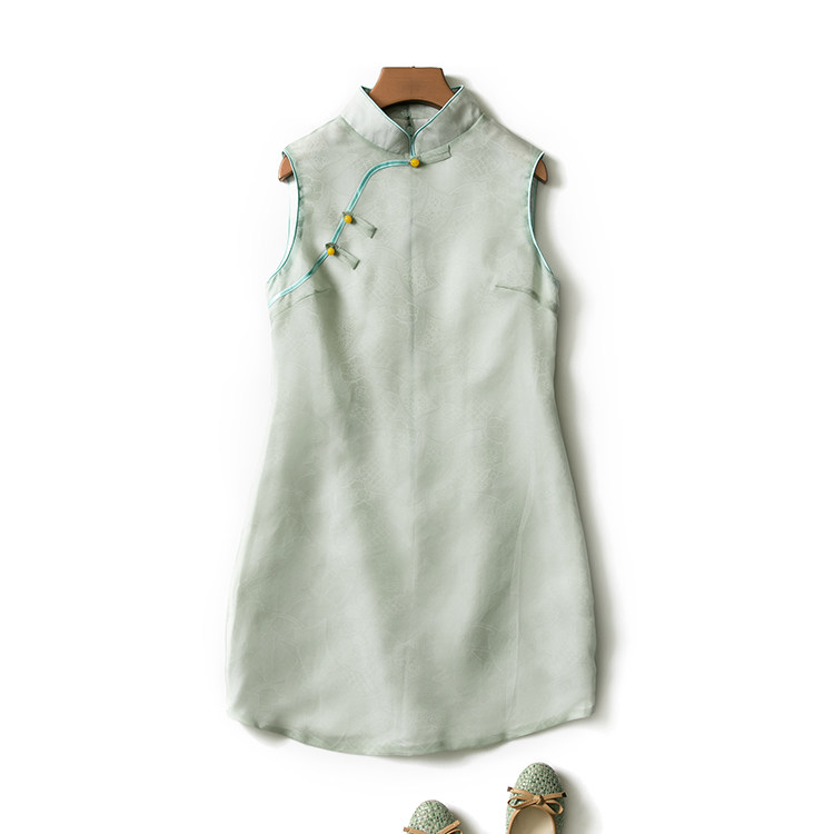 夏季新品里外全真丝复古中国风改良款旗袍连身裙女多色定制