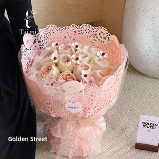 苔米 海盐芝士镂空蕾丝边鲜花包装纸情人节花束包花材料花艺花店