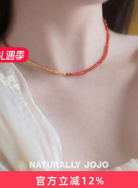 925纯银红色锆石碎金子项链女