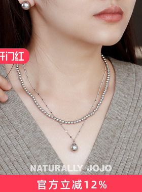 真多麻灰色人造珍珠纯银项链女