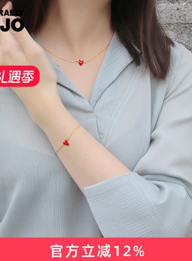 纯银珐琅小红心女夏季锁骨链