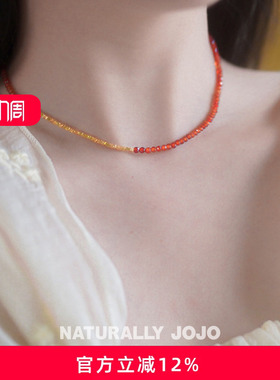 925纯银红色锆石碎金子项链女