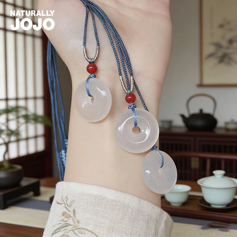 荔枝冻白玉髓平安扣天然玉石吊坠情侣项链女款复古新中式国风挂坠