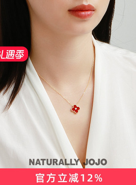 红色国风四叶草项链女18k轻奢小众设计感高级锁骨链2025新款爆款