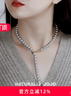 真多麻灰色人造大珍珠项链女