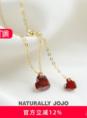 纯银14K金红色爱心吊坠项链女