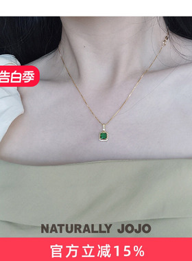 纯银祖母绿吊坠项链女生轻奢小众设计精致复古锁骨链2026新款爆款