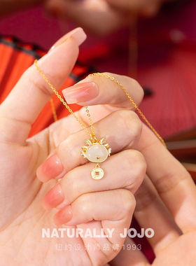 萌龙纯银和田玉项链女生