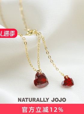 纯银14K金红色爱心吊坠项链女