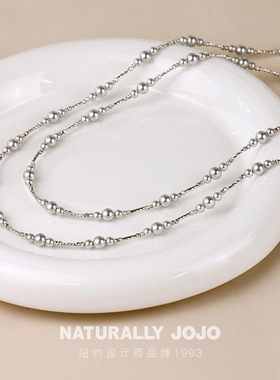 灰色仿珍珠满天星真多麻项链女