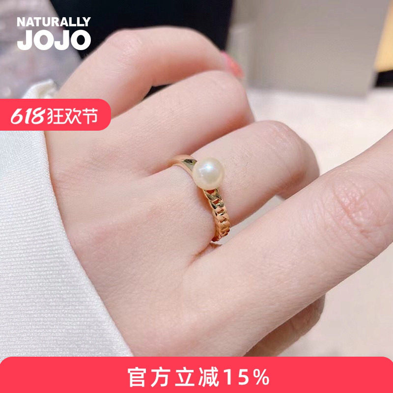 时尚麻花淡水珍珠开口戒指女ins小众网红爆款简约指环尾戒14K金色
