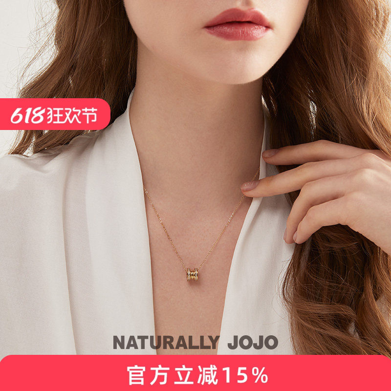 14K满钻小蛮腰项链女生网红轻奢小众钛钢锁骨链简约气质彩金吊坠