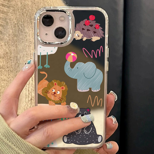 动物乐园iPhone17/16Promax银框镜面15苹果13手机壳12大孔14防摔x