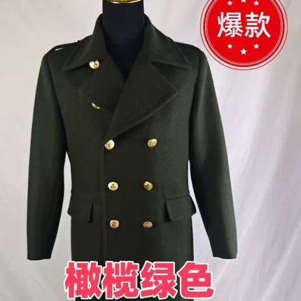 男装橄榄绿色毛呢料羊毛正品双排呢子大衣老兵老式保暖怀旧