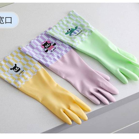 卡通格纹加长袖口加绒家务手套【颜色随机发】