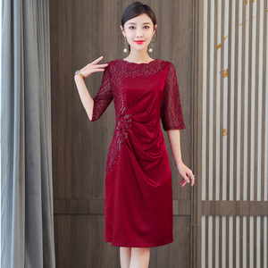 RM8837#婚礼妈妈婚宴礼服喜婆婆装敬酒连衣裙修身夏