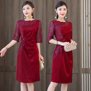 RM8837#婚礼妈妈婚宴礼服喜婆婆装敬酒连衣裙修身夏