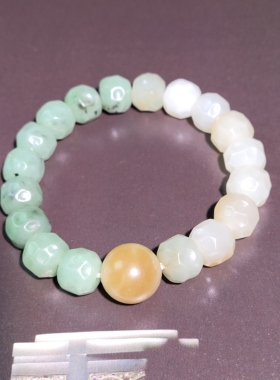 卡10mm天然和田玉白玉碧玉多色渐变无相珠手串