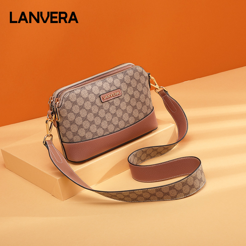 LANVERA女士包包新款 时尚流浪包多层单肩女包斜挎妈妈包