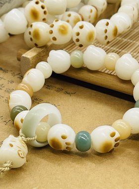 保真天然白玉菩提根炭烤猫爪手链