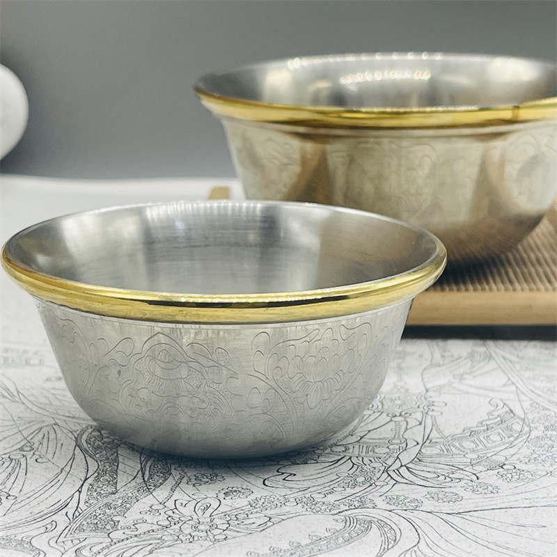 西藏式雕刻佛堂纯铜八吉祥供水碗