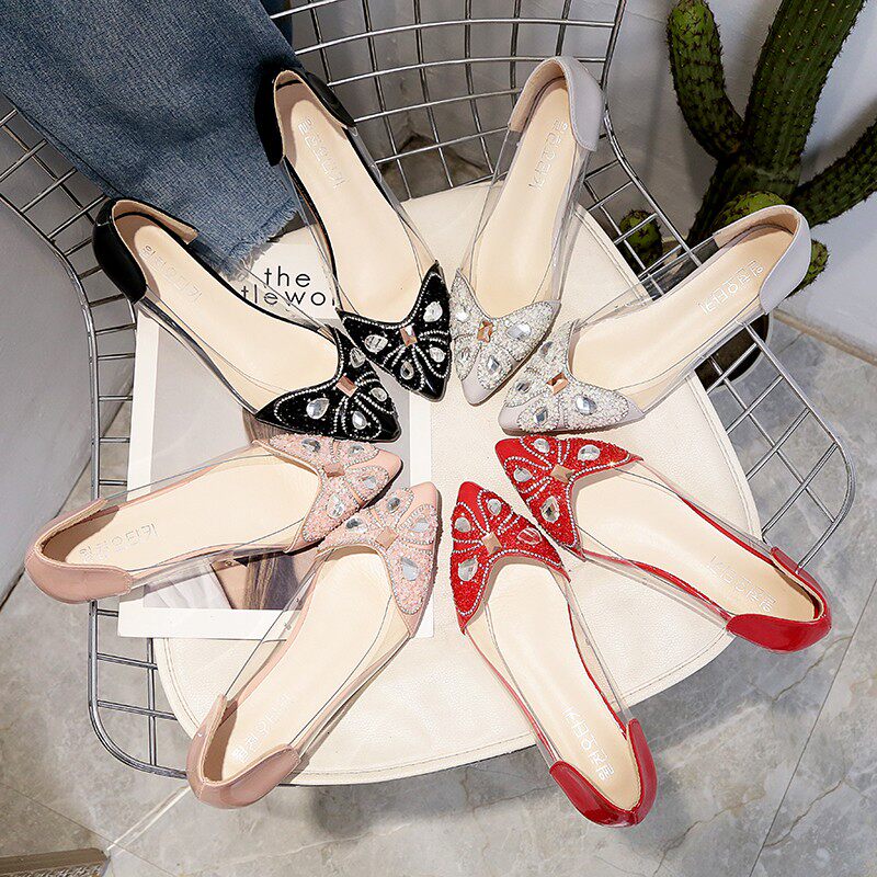 夏季新款韓版水鑽透明尖頭淺口涼鞋平跟單鞋甜美平底涼鞋女休閑鞋在類目 女鞋, 低幫鞋中 - 來自Buy2taobao.com提供專業的淘寶代購服務