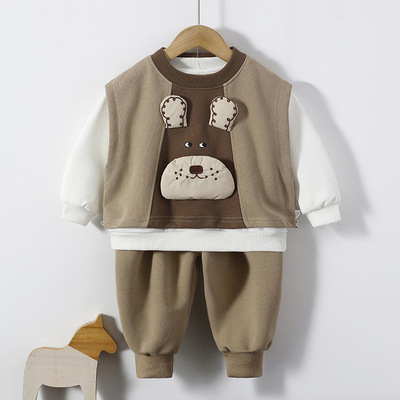 2025男童卫衣卫裤三件套儿童a类纯棉衣服小童套装可爱百搭外出服