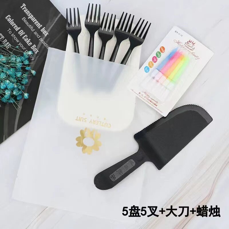 一次性蛋糕纸碟刀叉盘组合 长方形盘叉组生日餐具蜡烛100套包邮