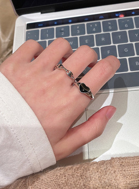 滴胶爱心戒指复古简约Ins冷淡风活口指环时尚个性设计感食指戒