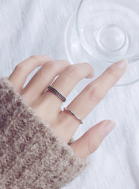 韩版简约小圆珠戒指个性潮小众设计感开口可调节食指戒Ins冷淡风