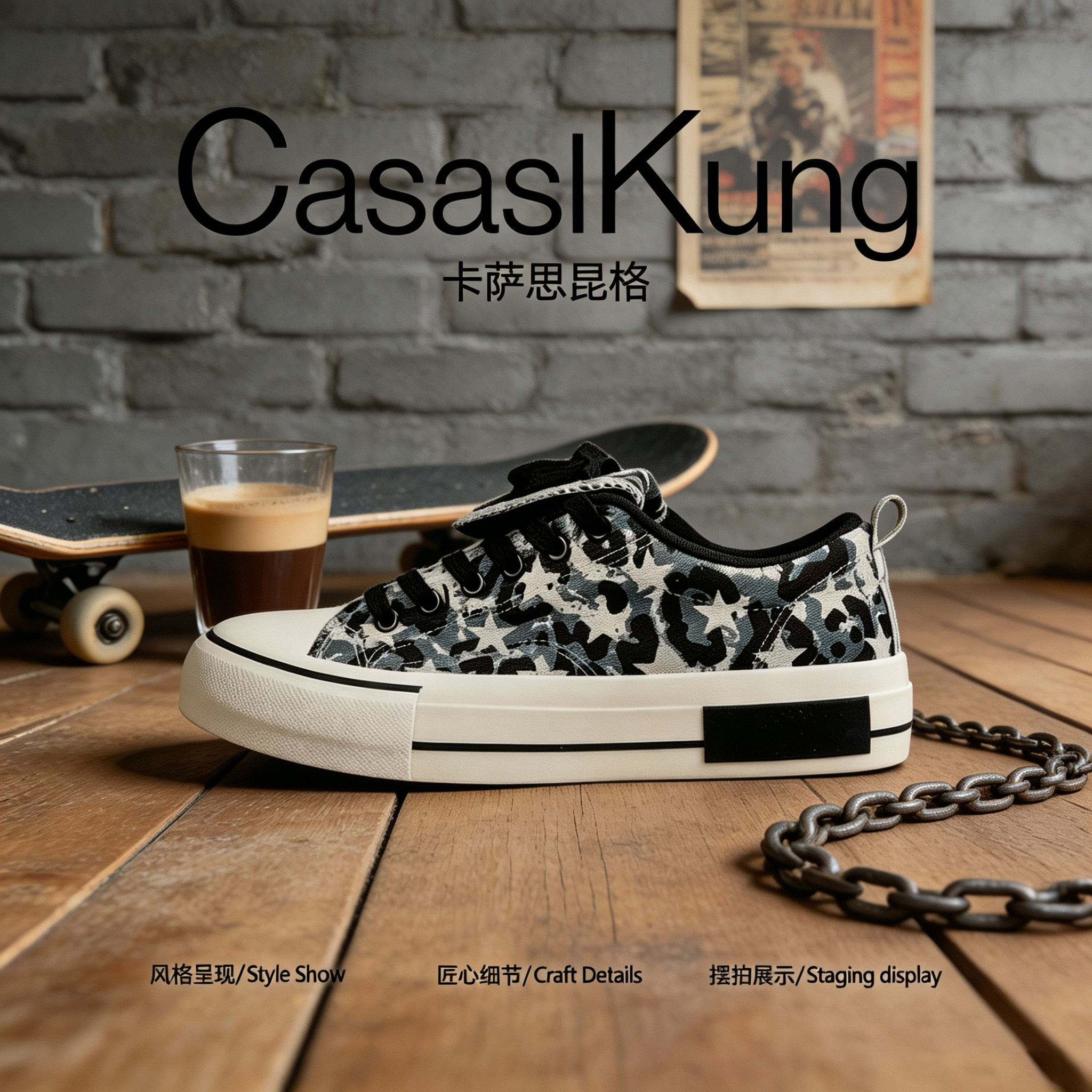 【美式高街】CasaslKung2026秋季迷彩星星板鞋男轻奢街头个性潮鞋