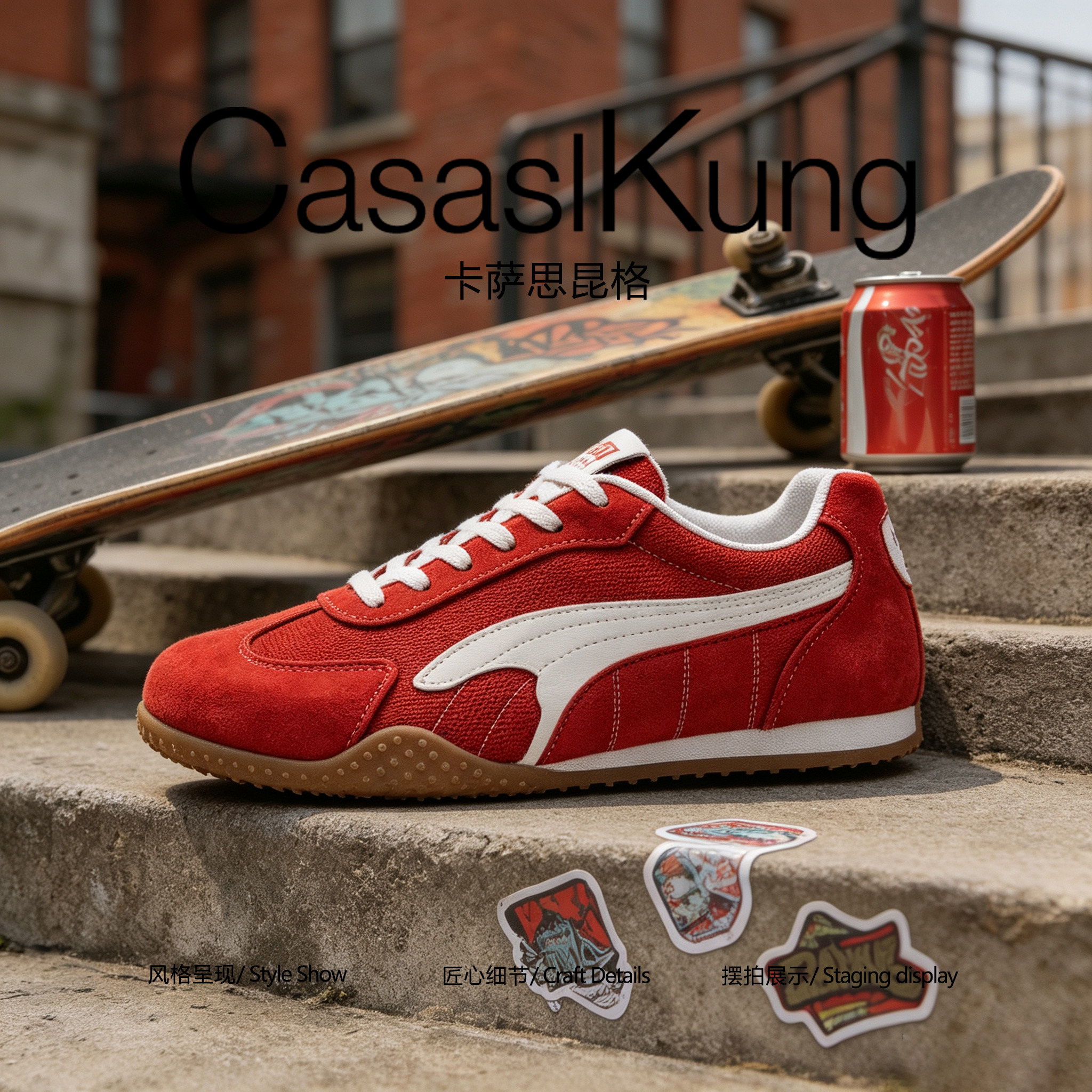 【时尚高街】CasaslKung2026秋季美式复古德训鞋男款轻奢赛车板鞋