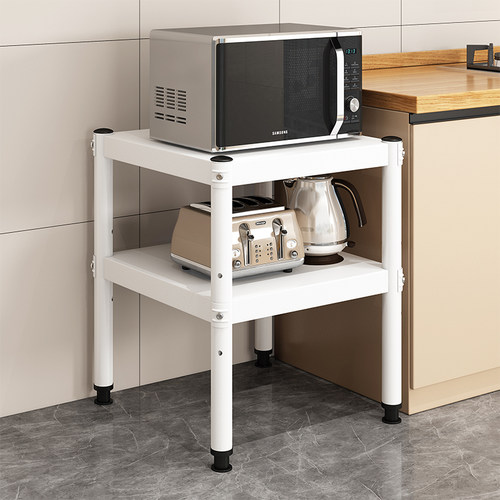 厨房置物架落地式家用两层烤箱微波炉置物架收纳架储物货白色架子