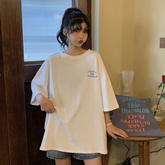 實拍實價 韓版圓領寬鬆短袖T恤女字母印花百搭上衣夏季