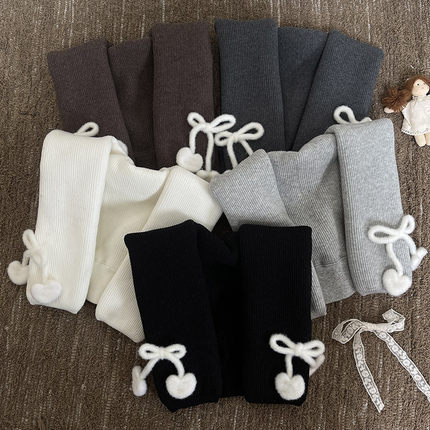 秋冬毛绒爱心蝴蝶结韩系加厚加绒女儿童打底裤袜FK5775