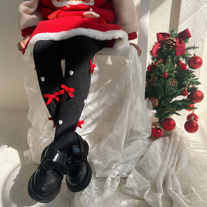 欠酱baby日系冬季新品可爱女童宝宝学生植绒蝶爱心加绒加厚裤袜