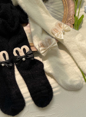 欠酱baby冬季新品獭兔毛绒保暖打底裤袜兔耳钉珠宝宝女儿童裤袜女