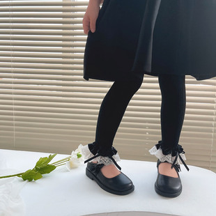 欠酱baby秋冬新品波西米亚双层绸缎蕾丝花边九分宝宝裤袜洛丽塔袜