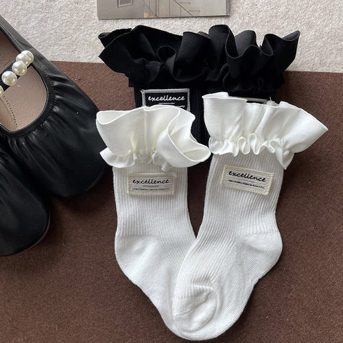 欠酱baby 韩国早秋新品童袜花边英文标宝宝短袜甜美婴童堆堆袜女