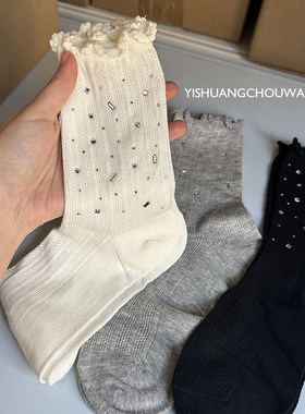 春夏网眼薄款满钻欧美风中筒棉袜
