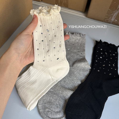 春夏网眼薄款满钻欧美风中筒棉袜
