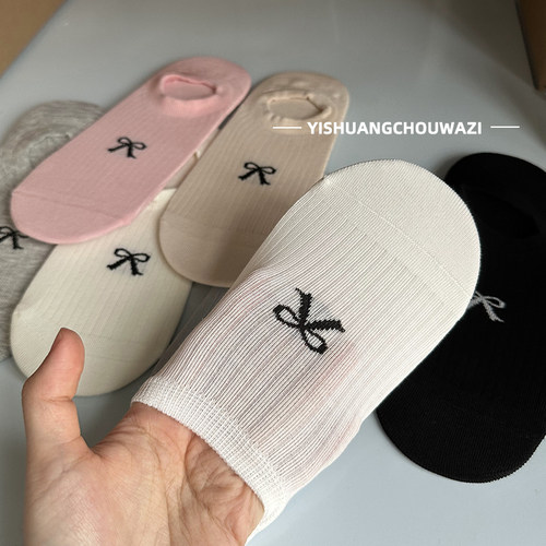 蝴蝶结防掉跟薄款棉袜日韩系春夏